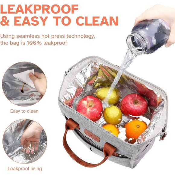 Insulated Lunch Bag Gray for Women & Men Reusable Cooler Tote for Work - Picture 6 of 7